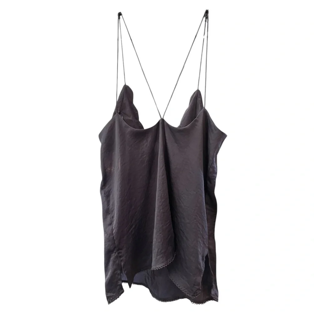 Free People Gray/Blue Scalloped Edge Tank Top - Picture 3 of 4
